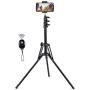Selfie Stick Tripod, 63" Extendable Tripod Stand with Wireless Remote for iPhone & Android Phone, Camera, Metal Lightweight - Black