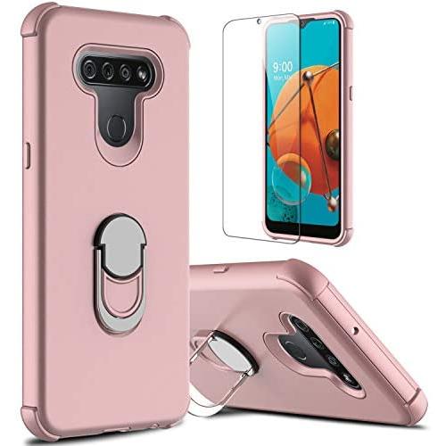 lovpec LG K51 Case with Soft TPU Screen Protector, Ring Holder Kickstand Shockproof Protective Phone Cover Case for LG K51/LG Q51/LG Reflect/LG LM-K500UM (Pink)