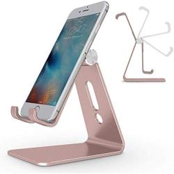Emoly Adjustable Cell Phone Stand, 2020 Aluminum Desktop Cellphone Stand with Anti-Slip Base and Convenient Charging Port, Fits All Smart Phones (Pink)