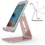 Emoly Adjustable Cell Phone Stand, 2020 Aluminum Desktop Cellphone Stand with Anti-Slip Base and Convenient Charging Port, Fits All Smart Phones (Pink)