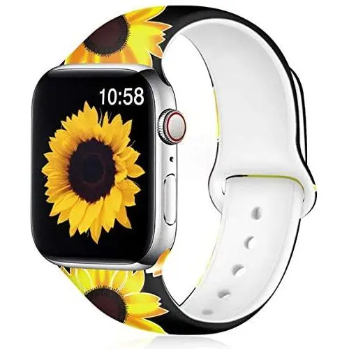 gretung Floral Bands Compatible with Apple Watch 38mm 40mm for Women, Soft Silicone Fadeless Pattern Printed Replacement Wristband Strap Compatible with iWatch Series 5 4 3 2 1, Black Sunflowers M/L gretung Floral Bands Compatible with Apple Watch 38mm 40mm for Women, Soft Silicone Fadeless Pattern Printed Replacement Wristband Strap Compatible with iWatch Series 5 4 3 2 1, Black Sunflowers M/L
