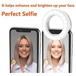 Selfie Ring Light, Rechargeable Cell Phone Ring Light 3 Tones Selfie Fill Light with 40 LED Beads Makeup Light Ring for  Photography Video,Selfie, Livestream (White)