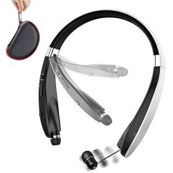 Foldable Bluetooth Headset, Beartwo Lightweight Retractable Bluetooth Headphones for Sports&Exercise, Noise Cancelling Stereo Neckband Wireless Headset (with carry case)