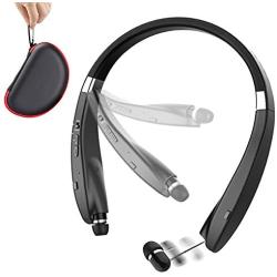 Foldable Bluetooth Headset, Beartwo Lightweight Retractable Bluetooth Headphones for Sports&Exercise, Noise Cancelling Stereo Neckband Wireless Headset (with carry case)