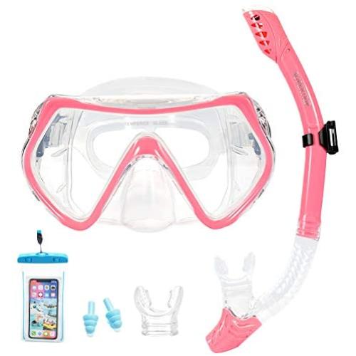 Supertrip Snorkel Set Adults-Anti-Fog Film Scuba Snorkeling Diving Mask with Impact Resistant Temperred Glass|Dry Top Snorkel,2 Mouthpieces 1 Waterproof Case Included
