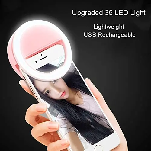 Rechargeable Selfie Camera Ring Light - Portable Clip-on Phone Selfie Fill Light with 36 LED for iPhone/iPad Laptop Android Smartphone Photography, Video, Girl Makes up (Pink) Rechargeable Selfie Camera Ring Light - Portable Clip-on Phone Selfie Fill Light with 36 LED for iPhone/iPad Laptop Android Smartphone Photography, Video, Girl Makes up (Pink)