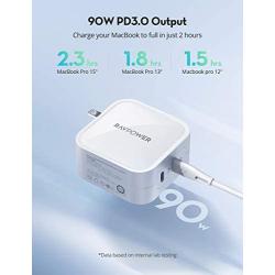 USB C Charger, RAVPower 90W 2-Port Wall Charger PD 3.0 GaN Tech Type C Fast Charging Adapter Compatible with MacBook Pro Air, iPad Pro, iPhone 11 Pro Max XR XS X SE2, Galaxy S9 S8, Nintendo and More