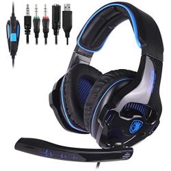 SADES SA810GT Stereo Gaming Headset for PS4, PC, Xbox One, Nintendo Switch, Noise Cancelling Over Ear Headphones with Mic for Laptop Mac Nintendo Switch Games, Surround Sound LED Light