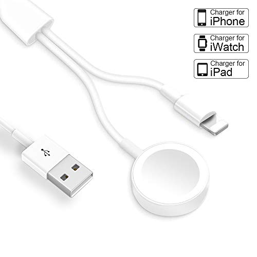 iWatch Charger Compatible with iPhone Charger, 2-in-1 Wireless Portable Charger, iPhone Watch Charger Cable for iWatch Series 5 4 3 2 1 iPhone 11/11 Pro/X /XR/XS Max/8/8Plus/7/7Plus/iPad 4/Air/M