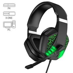 7100 Surround Gaming Headset Suitable for PS4 Xbox One Handle and Host Computer，PC、 Mac， be provided with Noise Reduction Microphone 、 with LED Color Light for Game Competition