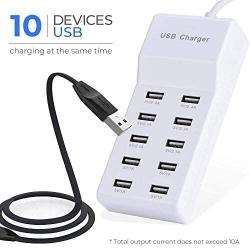 USB Wall Charger Desktop Charging Station with Rapid Charging Auto Detect Technology Safety Guaranteed 10-Port Family-Sized Smart USB Ports for Multiple Devices Smart Phone Tablet Laptop Computer