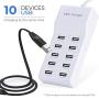 USB Wall Charger Desktop Charging Station with Rapid Charging Auto Detect Technology Safety Guaranteed 10-Port Family-Sized Smart USB Ports for Multiple Devices Smart Phone Tablet Laptop Computer