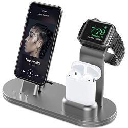 OLEBR Charging Stand Compatible with iWatch 5 and 4 Watch Charging Stand for AirPods, iWatch Series 5/4/3/2/1,iPhone 11/11 Pro/11 Pro Max/Xs/X Max/XR/X/8/8Plus/7/7 Plus /6S /6S Plus/iPad-Space Gray