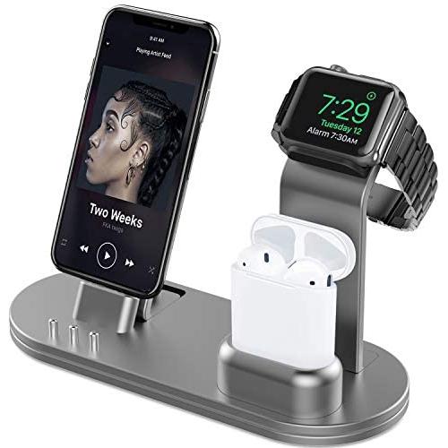 OLEBR Charging Stand Compatible with iWatch 5 and 4 Watch Charging Stand for AirPods, iWatch Series 5/4/3/2/1,iPhone 11/11 Pro/11 Pro Max/Xs/X Max/XR/X/8/8Plus/7/7 Plus /6S /6S Plus/iPad-Space Gray