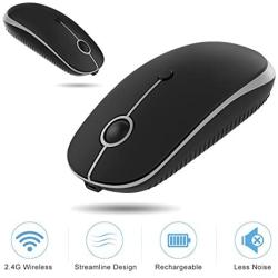 Rechargeable Wireless Mouse, Jelly Comb 2.4G Slim Optical Mice - Less Noise, 3 Adjustable DPI, Portable Mobile Wireless Mouse for Notebook, PC, Laptop, Computer, MacBook (Black and Silver)