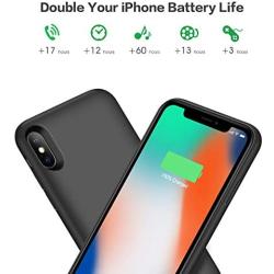 QTshine Battery Case for iPhone X/XS/10, Newest [6500mAh] Protective Portable Charging Case Rechargeable Extended Battery Pack for Apple iPhone X/XS/10(5.8) Backup Power Bank Cover - Black