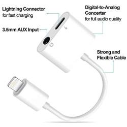 [Apple MFi Certified] Lightning to 3.5 mm Headphone Adapter Dual Ports Dongle Charger Jack&AUX Audio 3.5 mm Earphone Accessory,for iPhone 11/11 Pro/X/8,7 Plus/8 Plug and Play Support All iOS System