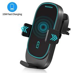 MANKIW Car Wireless Charger Mount,15W Qi Car Charger Auto-Clamping Air Vent Phone Holder Compatible with iPhone 11/11Pro/11Pro Max/Xs Max/XS/XR/X/8/8+, Samsung S10/S10+/S9/S9+/S8/S8+, Pixel/LG