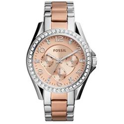 Fossil Womens Riley Stainless Steel Multifunction Glitz Quartz Watch