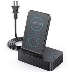 seenda Wireless Charger with 2 USB Ports, 26W 3-in-1 Multi-Device Wireless Charging Stand Station Built-in AC Adapter, for iPhone 11, 11 Pro, XS Max, XR, XS, X, 8 Plus, Galaxy S20, S10, Note10