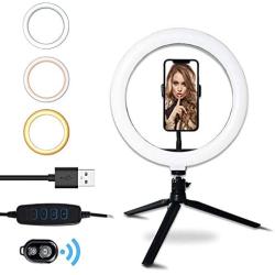 Ring Light, 10 Selfie Ring Light with Adjustable Tripod Stand, LED Makeup Light with Flexible Phone Holder for Live Streaming, YouTube Video, Photography, 3 Light Modes and 10 Brightness Levels