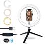 Ring Light, 10 Selfie Ring Light with Adjustable Tripod Stand, LED Makeup Light with Flexible Phone Holder for Live Streaming, YouTube Video, Photography, 3 Light Modes and 10 Brightness Levels