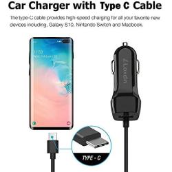 Loxdn Car Charger, USB Port Car Charge Adapter with Built-in Coiled Type C Charging Cable Compatible with Samsung Galaxy S10/S9/Note Series Pixel 3XL LG Nexus HTC and More