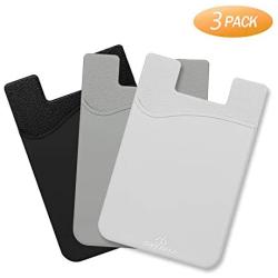 Card Holder for Back of Phone, SHANSHUI Phone Wallet Silicone Credit Card Holder Pocket Pouch Compatible with iPhone, Android & Most Smartphones (Black, White,Gray / 3 pcs)