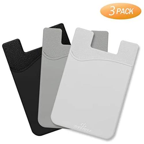 Card Holder for Back of Phone, SHANSHUI Phone Wallet Silicone Credit Card Holder Pocket Pouch Compatible with iPhone, Android & Most Smartphones (Black, White,Gray / 3 pcs)