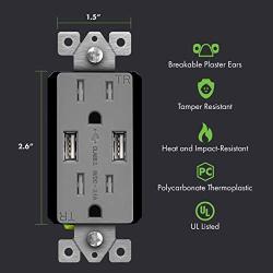 TOPGREENER 3.1A USB Wall Outlet Charger, 15A Tamper-Resistant Receptacles, Compatible with iPhone XS/MAX/XR/X/8, Samsung Galaxy S10/S9/S8, LG, HTC, TU2153A-GY-2PCS, Gray, 2 Pack