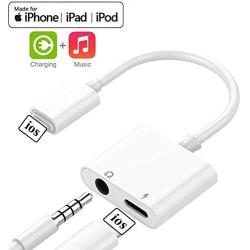 Earphone Adapter for iPhone 3.5 mm Jack Charger Dongle Splitter for iPhone 11/8/8 Plus/ 7/7 Plus/X/10/XS/XS Max/XR Earphone Aux Audio and Charge Adapter Converter Support All iOS