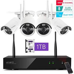 [2020 Dual WiFi 8-CAM 1080p] xmartO 8-Camera WiFi Security Camera System Wireless with 4X 1080P WiFi IP Cameras for Home and Business Surveillance (Dual WiFi Routers in NVR,100ft IR, 1TB HDD)