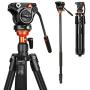 Fluid Head Tripod, COMAN Video Tripod Aluminium Alloy 70.8 inch for Canon Nikon Sony DSLR Camera