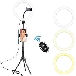 10" LED Selfie Ring Light with Tripod Stand and Phone Holder for Live Stream, Makeup Light with Stand, Tiktok YouTube Video Photography, Compatible for iPhone Android