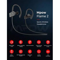 Mpow FLAME2 Bluetooth Headphones Sport, 12Hrs & Bluetooth 5.0 Wireless Sport Earphones, IPX7 Waterproof Bluetooth Headset W/CVC 6.0 Noise Cancelling Mic, Bluetooth Earphones w/Comfort-Slanting, Black