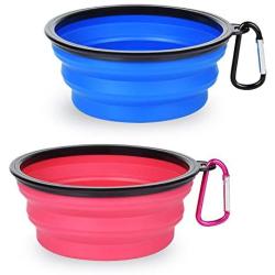 PetBonus 2-Pack Large Silicone Collapsible Dog Bowl (4 Cups,34oz), BPA Free Dishwasher Safe, Portable Foldable Travel Bowl, Food Water Feeding Dish for Dogs Cats with 2 Carabiners