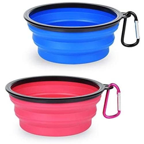 PetBonus 2-Pack Large Silicone Collapsible Dog Bowl (4 Cups,34oz), BPA Free Dishwasher Safe, Portable Foldable Travel Bowl, Food Water Feeding Dish for Dogs Cats with 2 Carabiners