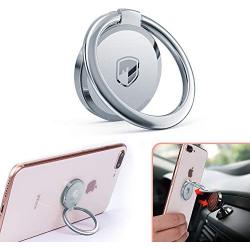 Phone Ring Holder Finger Kickstand - FITFORT 360° Rotation Metal Ring Grip for Magnetic Car Mount Compatible with All Smartphone-Sliver