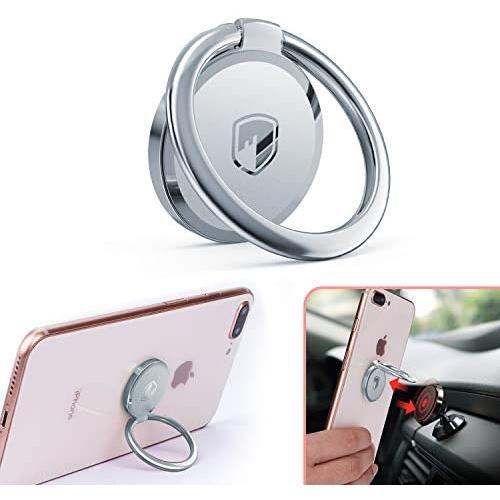 Phone Ring Holder Finger Kickstand - FITFORT 360° Rotation Metal Ring Grip for Magnetic Car Mount Compatible with All Smartphone-Sliver