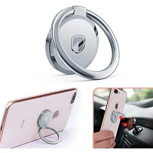 Phone Ring Holder Finger Kickstand - FITFORT 360° Rotation Metal Ring Grip for Magnetic Car Mount Compatible with All Smartphone-Sliver Phone Ring Holder Finger Kickstand - FITFORT 360° Rotation Metal Ring Grip for Magnetic Car Mount Compatible with All Smartphone-Sliver