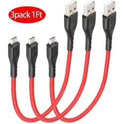 Micro USB Cable 1ft, Cabepow Android Charger Cable, Durable Premium Nylon Braided Fast Phone Charger Cord Android USB Charging Cord Compatible with Samsung Galaxy S7 S6 S7 Edge S5,Note 5,PS4,(3pack)