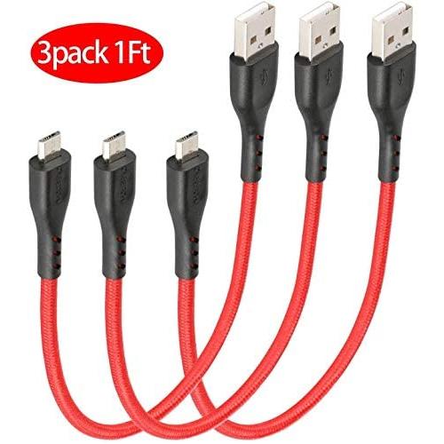 Micro USB Cable 1ft, Cabepow Android Charger Cable, Durable Premium Nylon Braided Fast Phone Charger Cord Android USB Charging Cord Compatible with Samsung Galaxy S7 S6 S7 Edge S5,Note 5,PS4,(3pack)