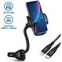 WALOTAR USB C PD Car Cigarette Lighter iPhone Mount Holder- Fast Car Charger 45W Power Delivery Dual Port(USB TypeC+QC3.0),Adjustable Cell Phone Cradle with USB C to Lightning Cable
