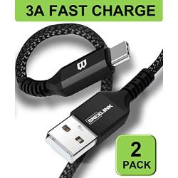 BrexLink USB C Fast Charging Cable(3A), USB C to USB A Charger (6.6ft/2 Pack), Nylon Braided Fast Charging Cord for Samsung Galaxy S10 S9 S8 Note 9, Pixel, LG V30 G6(Black)