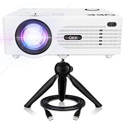 QKK 5000Lux Mini Projector for Outdoor Movies [Tripod Included], 200" Display Full HD 1080P Supported Portable Outdoor Movie Projector, Compatible with TV Stick, PS4, HDMI, AV, Dual USB