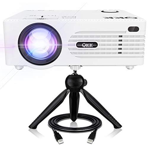 QKK 5000Lux Mini Projector for Outdoor Movies [Tripod Included], 200" Display Full HD 1080P Supported Portable Outdoor Movie Projector, Compatible with TV Stick, PS4, HDMI, AV, Dual USB