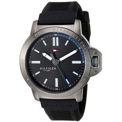 Tommy Hilfiger Mens Stainless Steel Quartz Watch with Silicone Strap, Black, 22 (Model: 1791587)