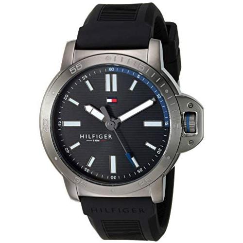 Tommy Hilfiger Mens Stainless Steel Quartz Watch with Silicone Strap, Black, 22 (Model: 1791587)