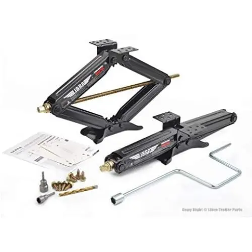 LIBRA Set of 2 5000lbs RV Trailer Stabilizer Leveling Scissor Jacks w/Dual Power Drill sockets & mounting Hardware Set … LIBRA Set of 2 5000lbs RV Trailer Stabilizer Leveling Scissor Jacks w/Dual Power Drill sockets & mounting Hardware Set …