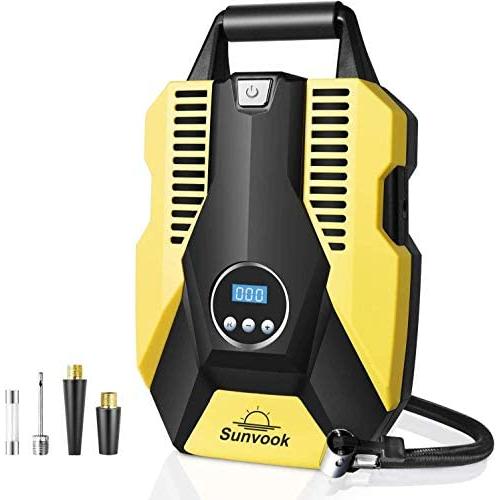 Portable Air Compressor Pump Digital Tire Inflator 150PSI DC 12V Car Air Pump with LED Light Auto tire inflator for Car, Bicycle, Motorcycle, Basketball and Other Inflatables(Yellow)